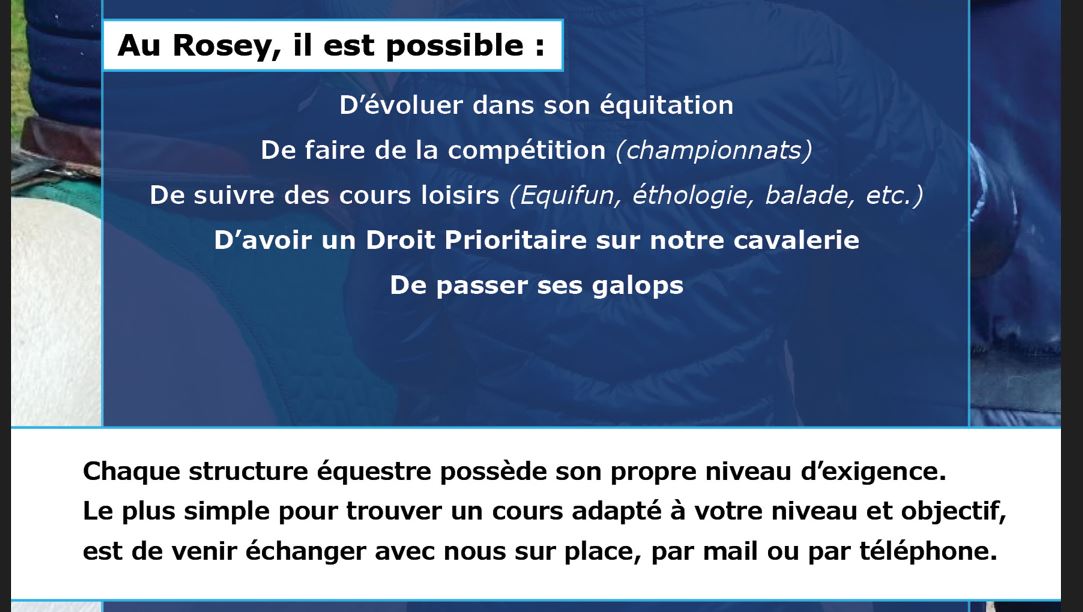 Tarifs saison 2026-2027 des Ecuries du Rosey, centre équestre dans le pays de Gex