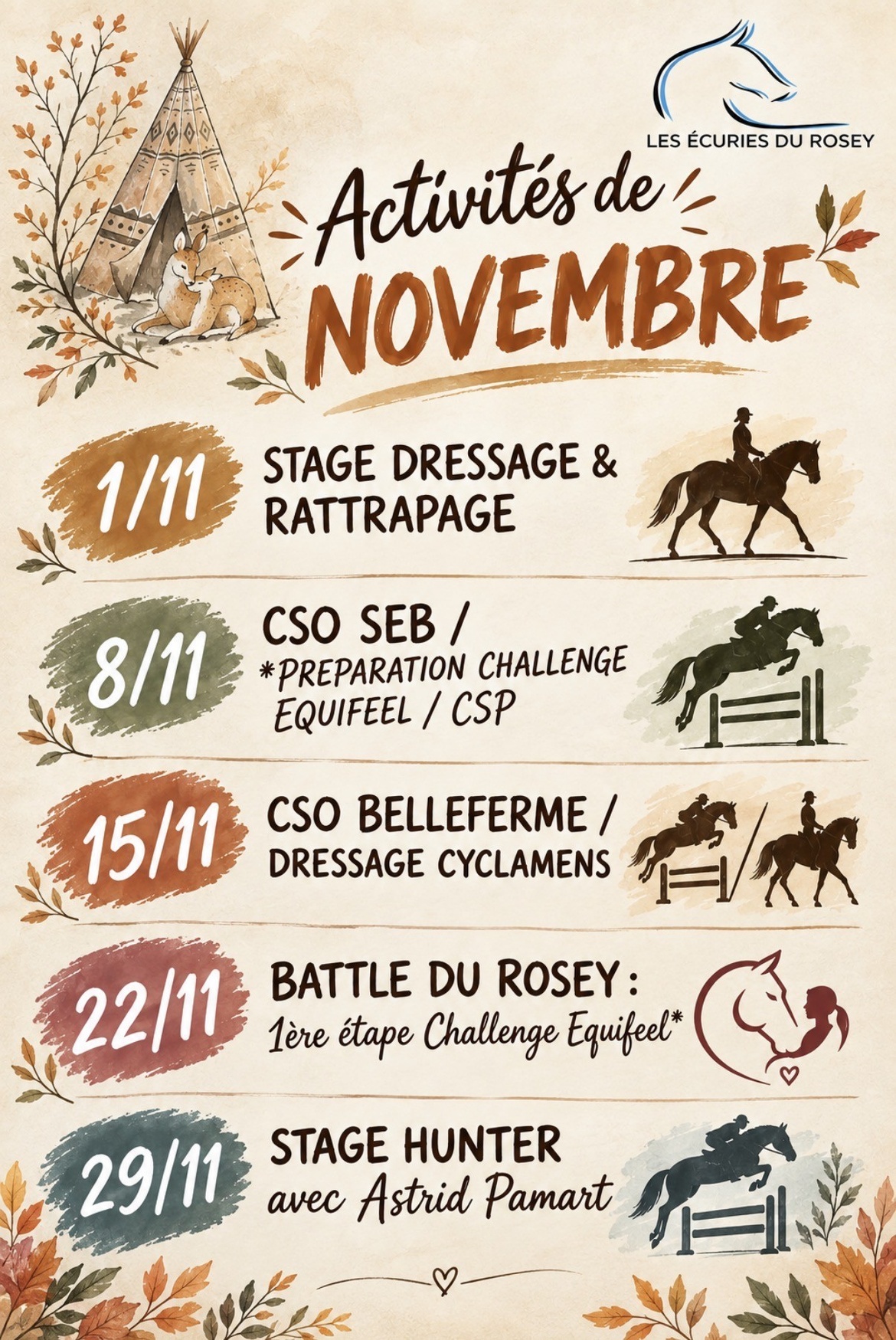 Activités du mois d'octobre aux Ecuries du Rosey