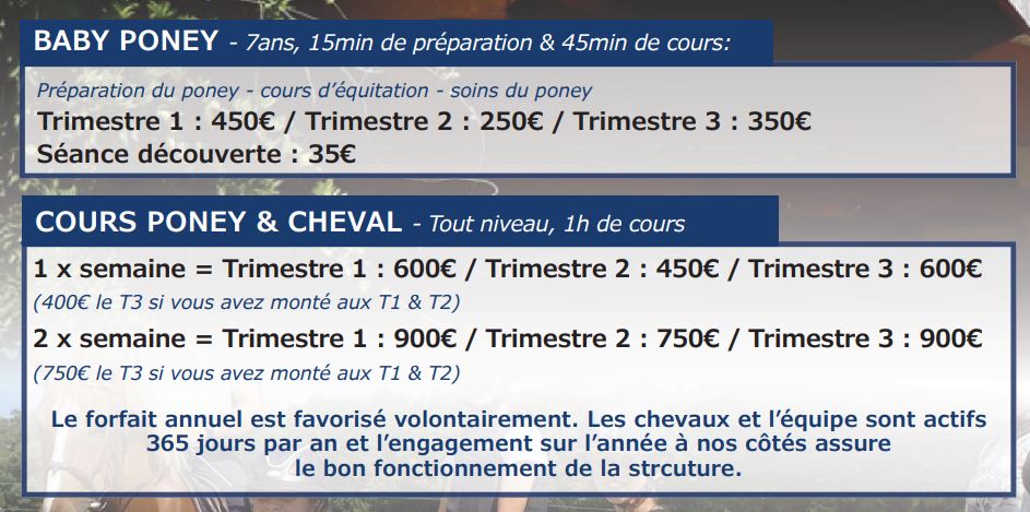 Tarifs Rentrée 2025 des Ecuries du Rosey, centre équestre dans le pays de Gex Tarifs Rentrée 2025 des Ecuries du Rosey, centre équestre dans le pays de Gex