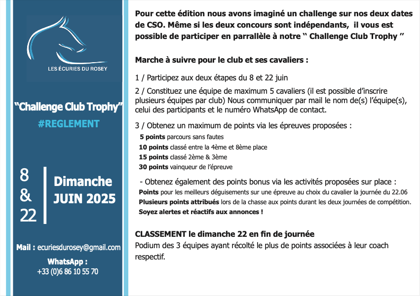 CSO du 8 & 22 JUIN aux Ecuries du Rosey