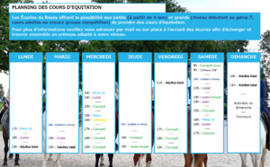 Planning des cours rentrée 2024 des Écuries du Rosey, centre équestre dans le pays de Gex